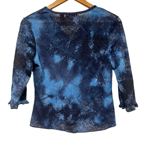 Vintage Gloria Vanderbilt Petite Medium Sheer Top Blouse 3/4th Sleeves Blue 90s - Picture 3 of 6
